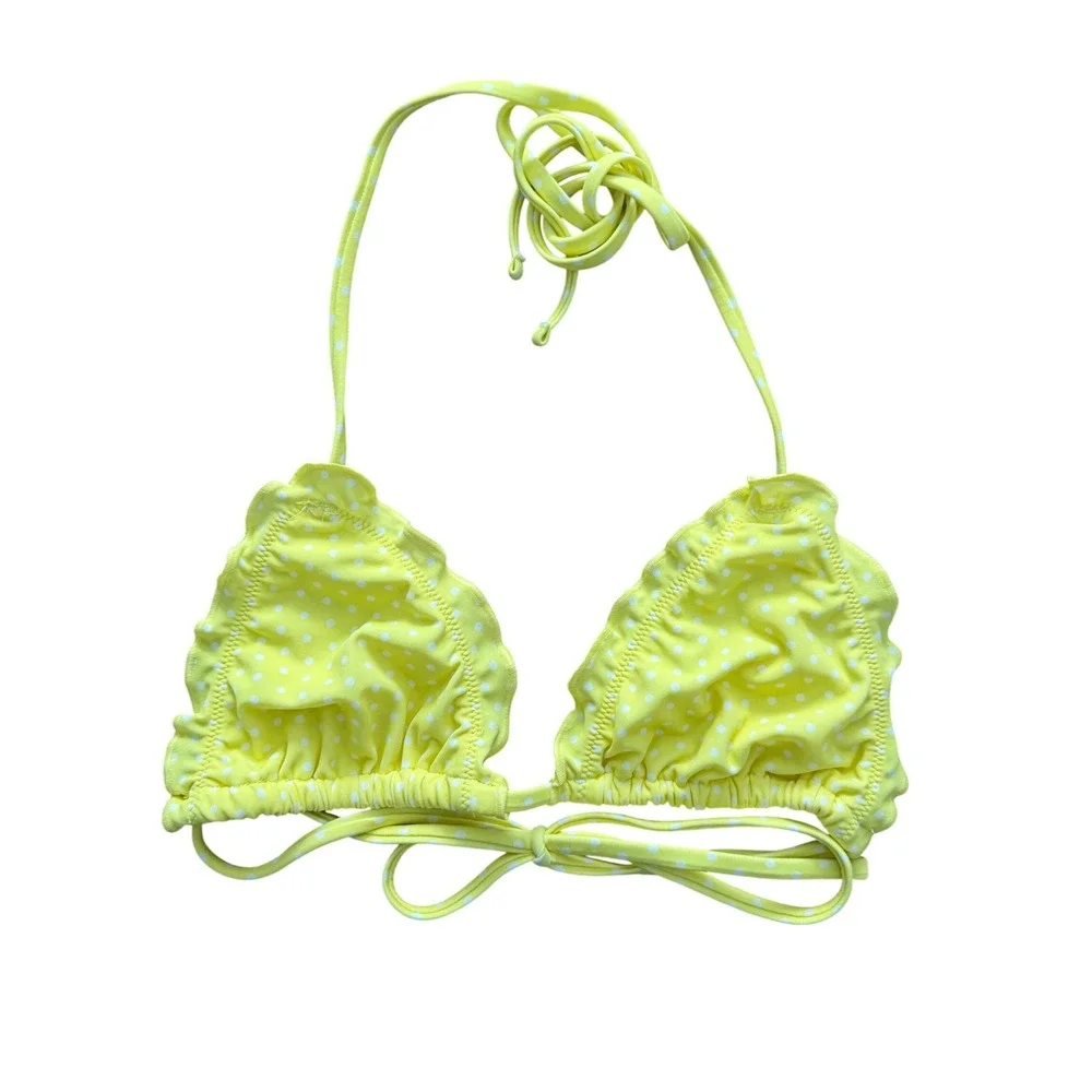 Victoria's Secret PINK x Frankies Bikinis Yellow Polka Dot Ruffle Bikini Top S